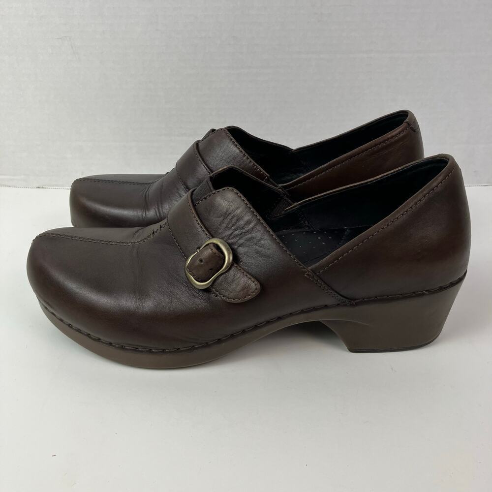 Dansko Sz 11.5/12 Tamara Burnished Full Grain Platform Leather Clog w Buckle